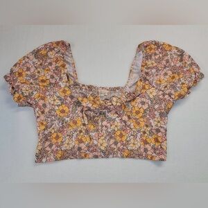 Altar'd State Floral Crop Top - Pink and Yellow